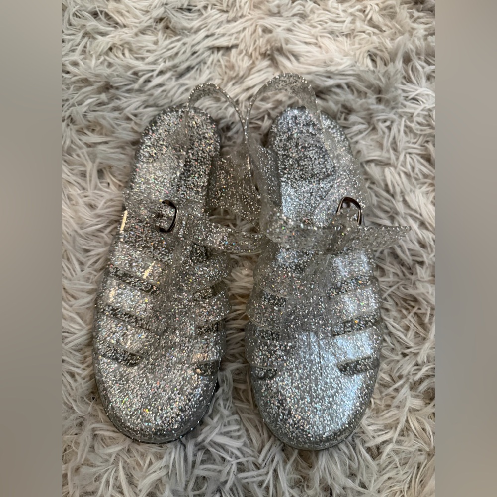 Sparkly Silver Jelly Sandals